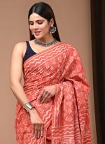 Cotton Light Orange Casual Wear Printed Saree